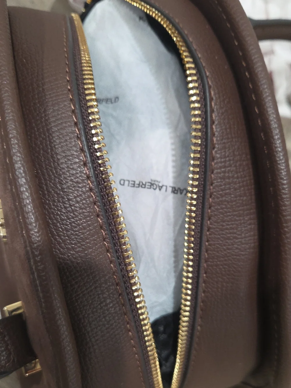 Karl Lagerfeld Chocolate Brown Dome Satchel with Gold Charms Karl & Paris NWT